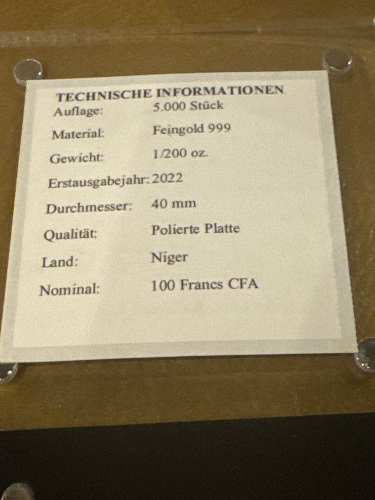 Νίγηρας. 100 Francs 100 Kronen Franz Joseph I. 1908  1/200 Oz (.999) mit CoA  (χωρίς τιμή ασφαλείας) #3.2