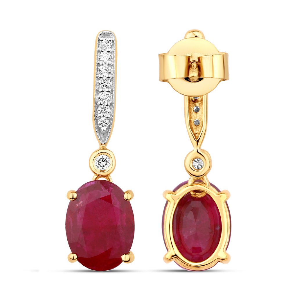 Drop fülbevaló - 14 kt. Sárga arany -  3.10ct. tw. Rubin - Gyémánt #1.0