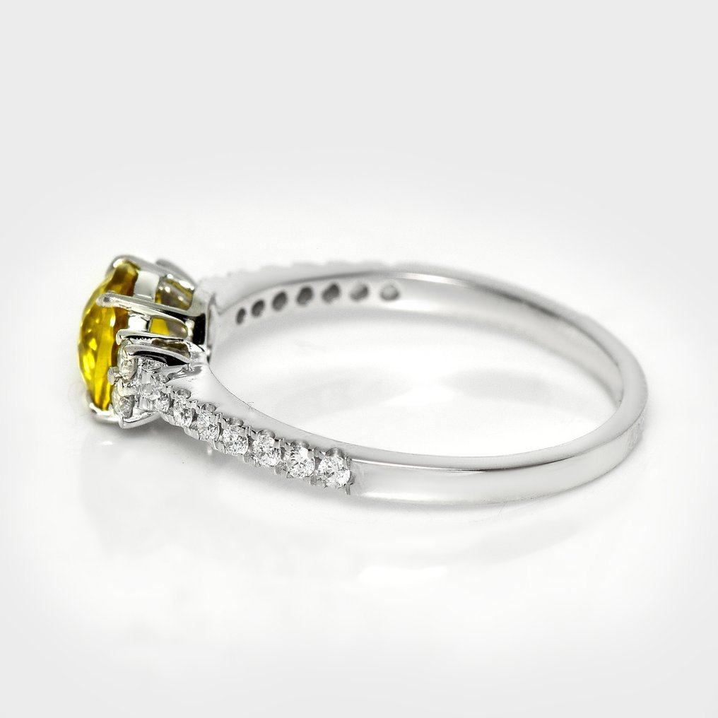 没有保留价 - 订婚戒指 - 14K包金 白金, HRD 1.01 克拉未加热黄绿色 -  1.25ct. tw. 石榴石 - 钻石 #3.2