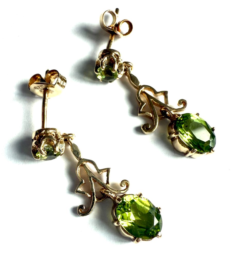 耳环 - 9 kt. 黄金 - 9ct黄金橄榄石耳环 #1.0