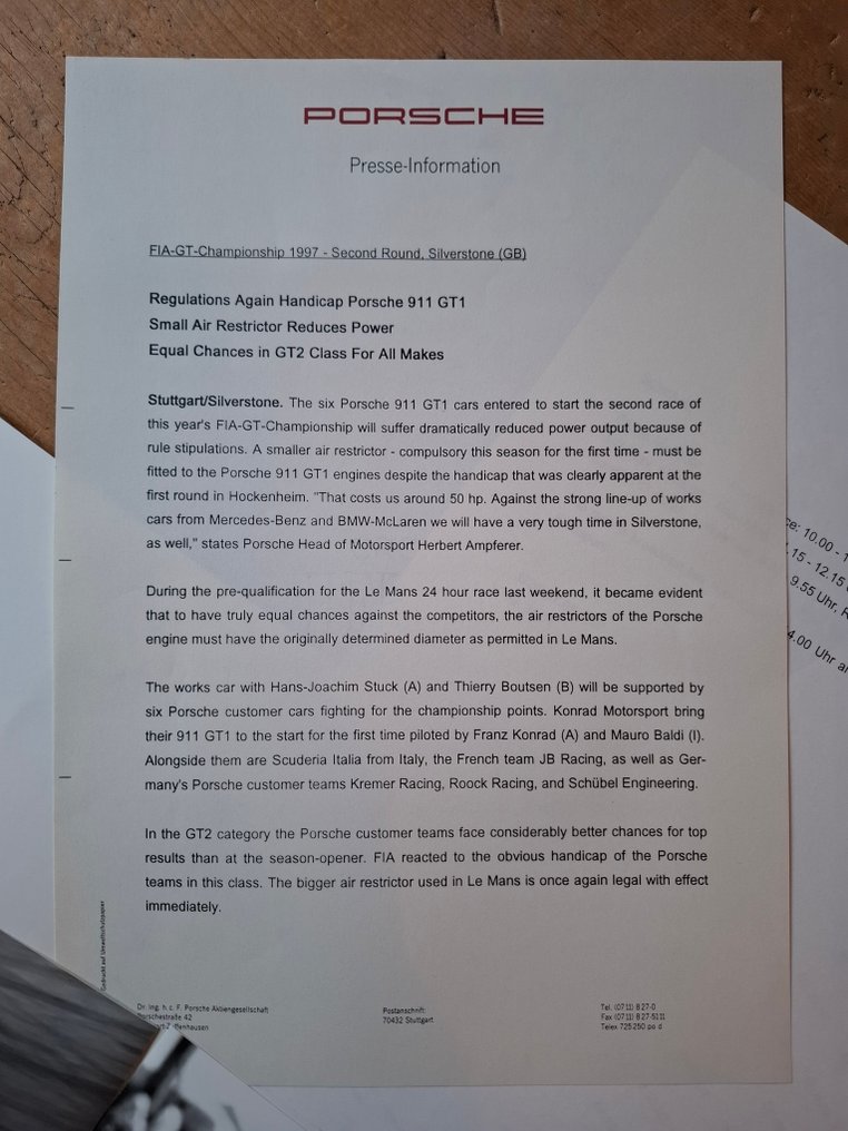Comunicado de imprensa - Porsche - 911 GT1 - FIA GT Championship - 1997 #3.2