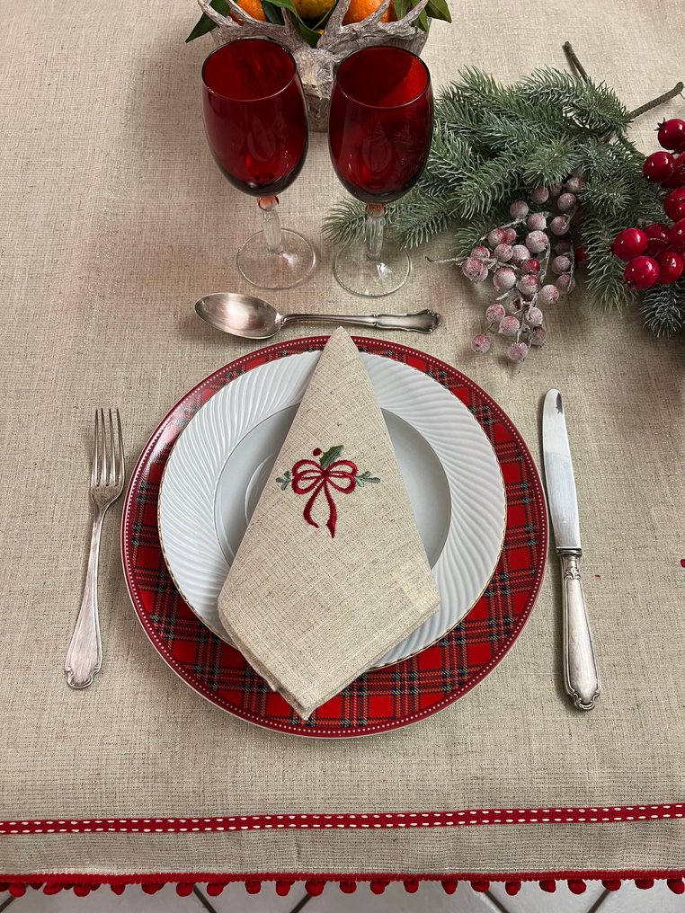 Complete Christmas tablecloth set for 24 seats + napkins for large tables - Tablecloth  - 355 cm - 140 cm #1.0