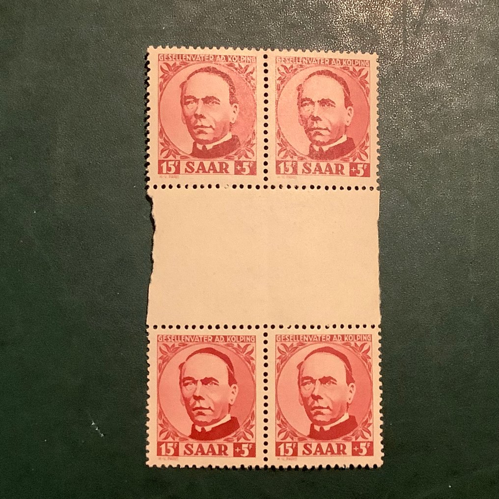Saarland 1950 - Adolf Kolping with intermediate panel - Michel 289 ZS #1.0