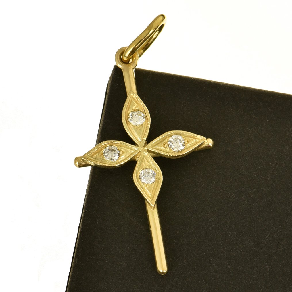 墜飾 - 14 克拉 黃金 鉆石 (天然)  #1.0