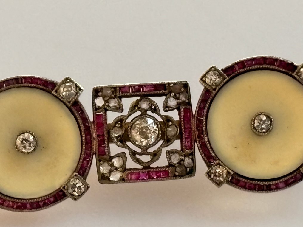 Broche - 14 carats Or jaune - 1.20ct. tw. - Ensemble Art Déco diamant rubis #3.2