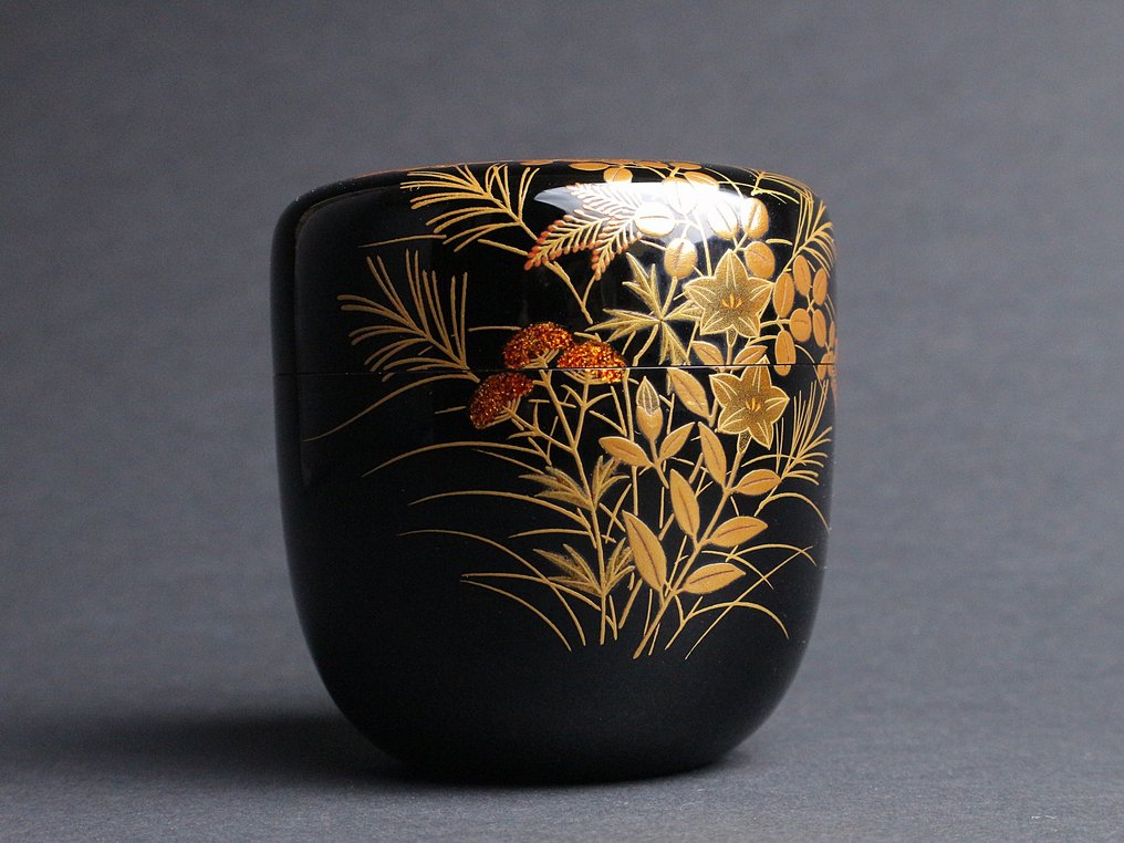 Natsume - Tea Caddy di Yamazaki Geishu (山崎迎舟) – Maki-e Autumn Grass con interno in argento - Nessuna riserva #2.1