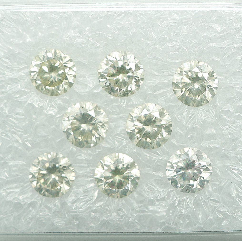8 pcs Diamante (Naturale) - 1.02 ct - Rotondo - I1, I2 - Gem Report Antwerp (GRA) #1.0