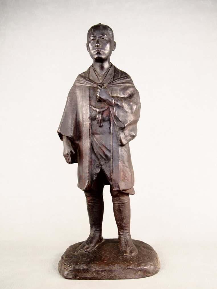 Bronz - Natsume Sadayoshi 夏目貞良 - Statuie a unui comerciant Edo - Shōwa period (1926-1989) #1.0