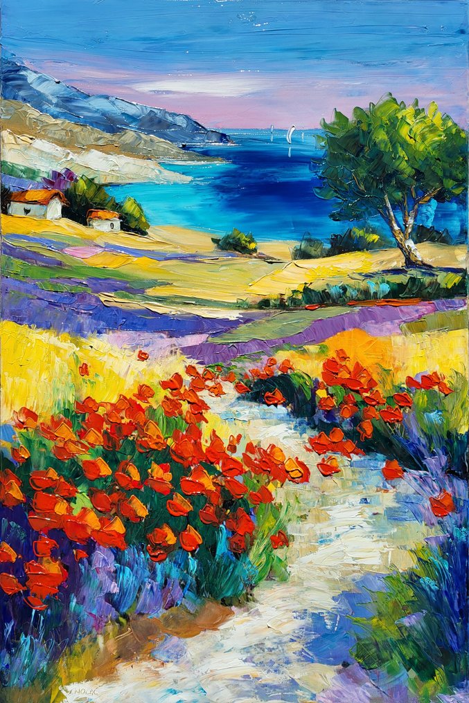 NOLAC - NOLAC - "Chemin Corse" (60x40 cm) - Huile Couteau - L'Île de Beauté et ses Lumières #1.0