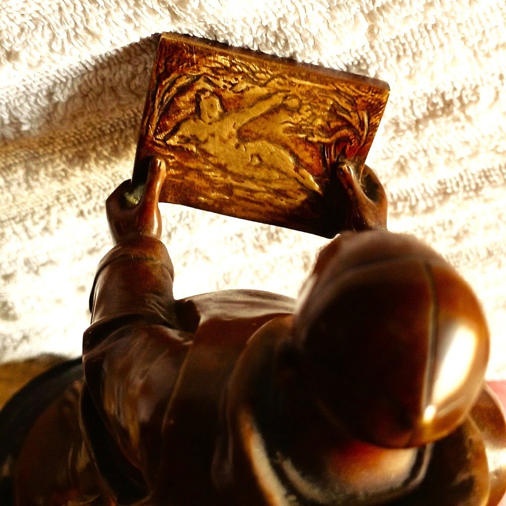 Γλυπτό, Moine contemplatif - 24.6 cm - Μπρούντζος, Μάρμαρο #2.1