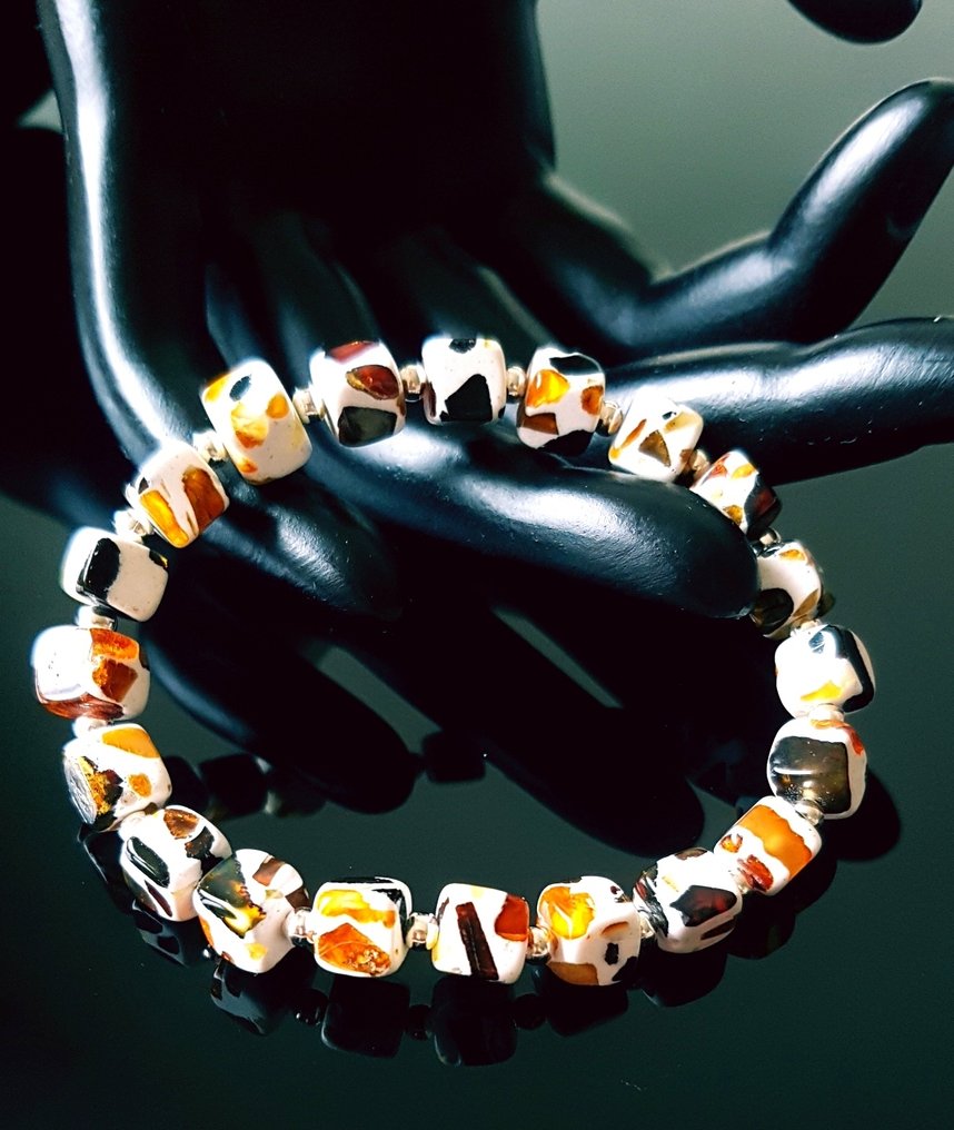 琥珀 复古波罗的海琥珀手链 - 马赛克风格 - 方形琥珀珠 - 中性款- 7 g #4.3