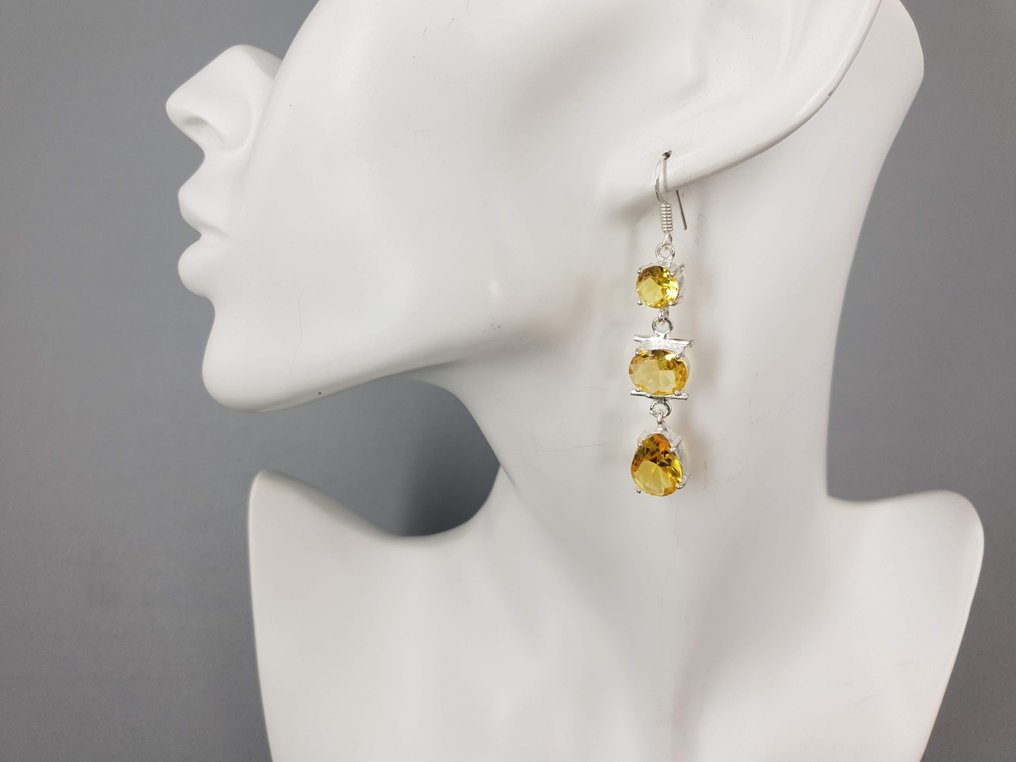 銀, 天然黄水晶纯银 / 免运费 - 耳環 #4.3