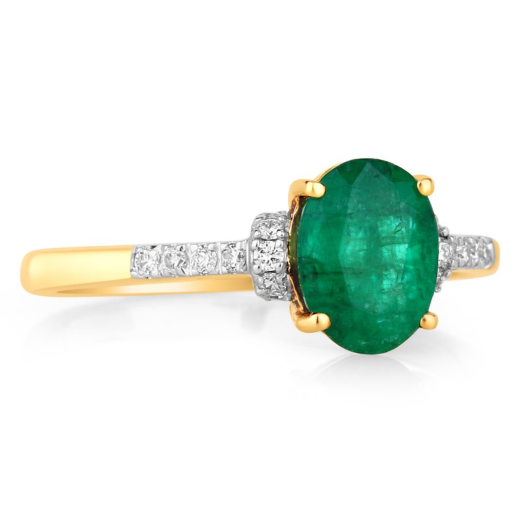 Ring - 14 karat Gulguld, Hvidguld -  1.46ct. tw. Smaragd - Diamant #1.0