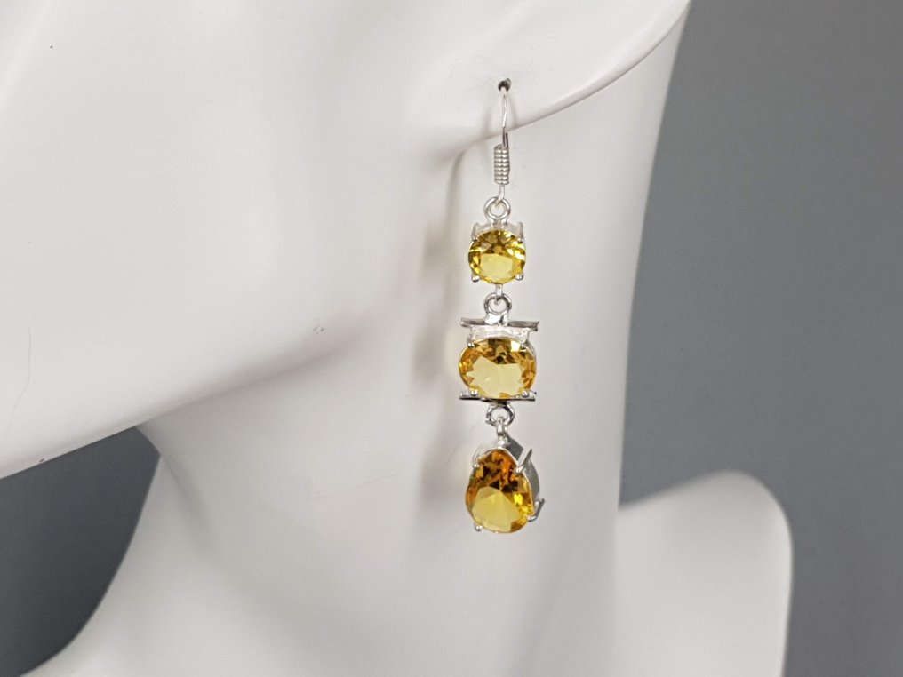 銀, 天然黄水晶纯银 / 免运费 - 耳環 #2.1
