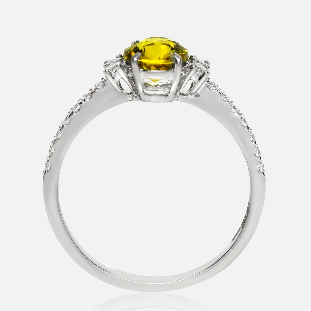 没有保留价 - 订婚戒指 - 14K包金 白金, HRD 1.01 克拉未加热黄绿色 -  1.25ct. tw. 石榴石 - 钻石 #4.3