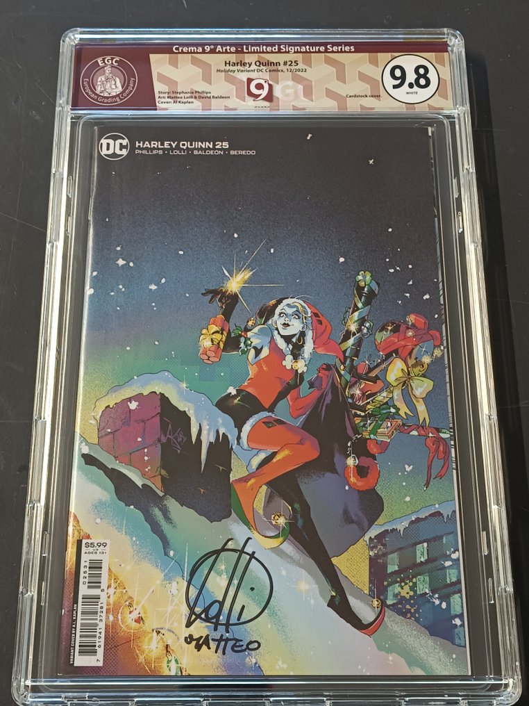 Harley Quinn (Vol. 4) #25 - A. L. Kaplan Holiday Variant Cover C - EGC 9.8 - Custom Label - Signed by Matteo Lolli - Minimal Trade Dress - Card Stock Cover - 1 Signed graded comic - First edition - 2022 #1.0