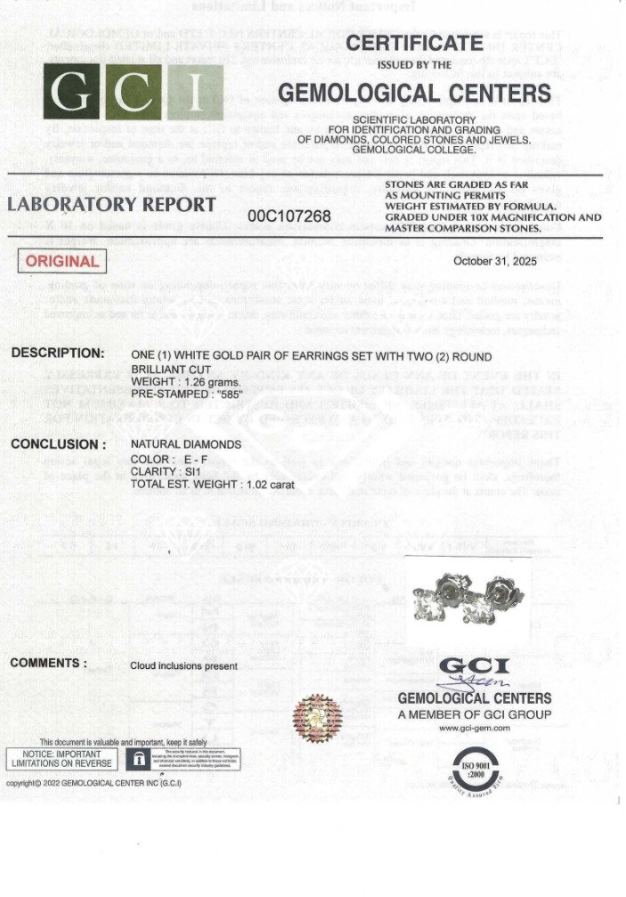 χωρίς τιμή ασφαλείας - Σκουλαρίκια - 14 καράτια Λευκός χρυσός -  1.02ct. tw. Διαμάντι (Φυσικό) #2.1