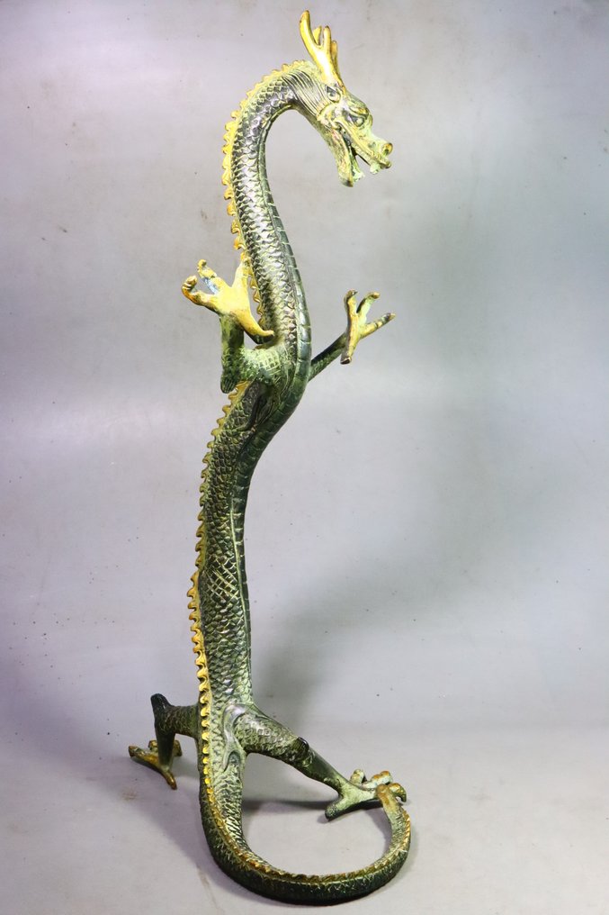 Bronz - Statuetă de dragon impunător în poziție verticală - Shōwa period (1926-1989) (Fără preț de rezervă) #1.0