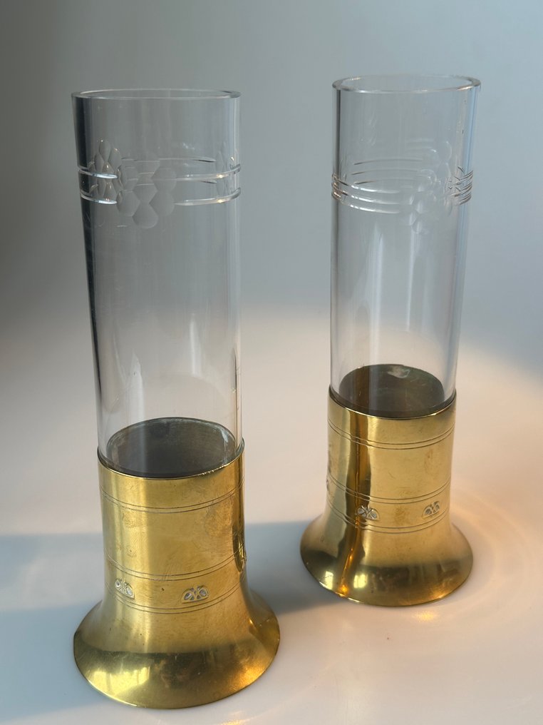 Daalderop - Vase (2) - Messing, Glas - Model 1160 #1.0