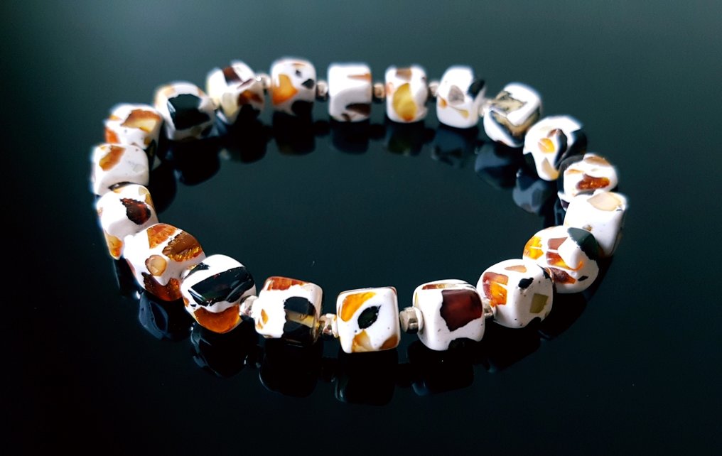 琥珀 复古波罗的海琥珀手链 - 马赛克风格 - 方形琥珀珠 - 中性款- 7 g #1.0