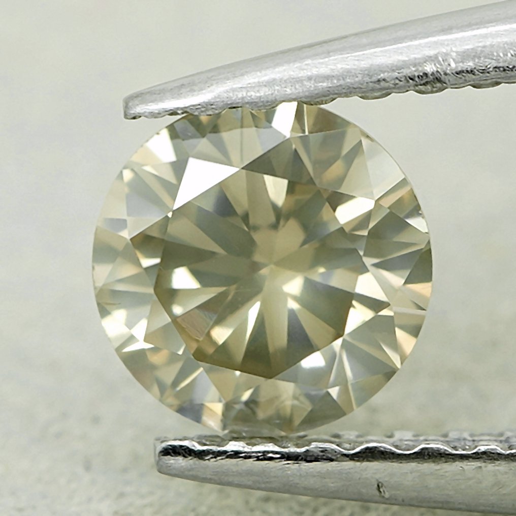 1 pcs 鑽石 (天然彩色) - 0.50 ct - 圓形 - Faint 淡灰色 黃色 - SI2 - Gem Report Antwerp (GRA) #1.0