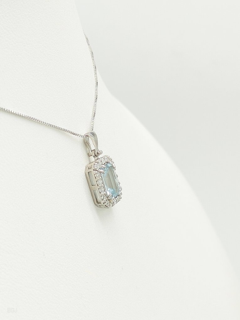 χωρίς τιμή ασφαλείας - Κολιέ - 14 καράτια Λευκός χρυσός Ακουαμαρίνης - Διαμάντι #2.1