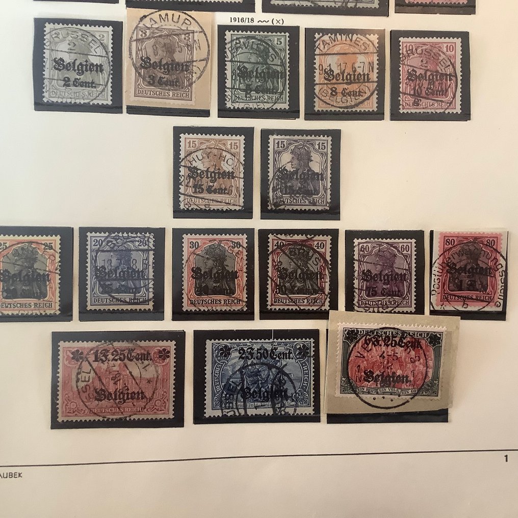 德意志帝国-占领比利时(1914-1918)(“后方”) 1914/1918 - 比利时的完整邮政集邮和西段阶段,带有中央邮戳 - Michel 1/25 en 1/12 #4.3