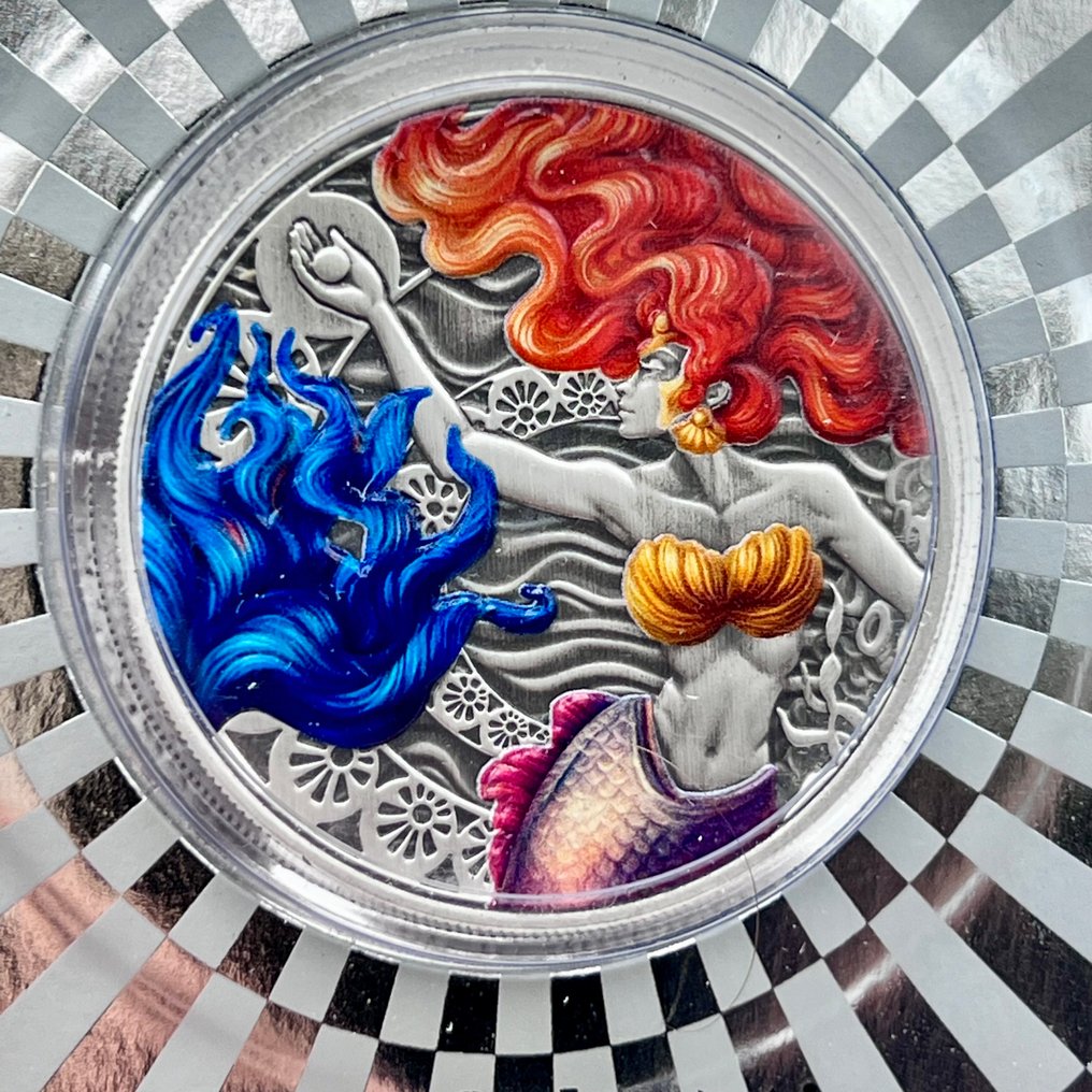 Samoa. 2 Tala 2025 – Mermaid & Pearl – 1 oz Silver Coin – .999 Fine Silver – Antique Finish & Colorized Edition #3.2