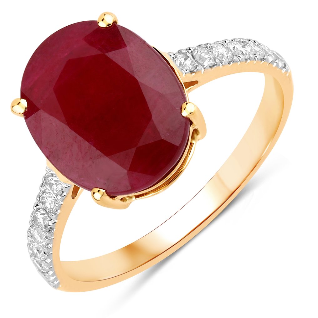 Bague - 14 carats Or jaune -  4.46ct. tw. Rubis - Diamant #1.0