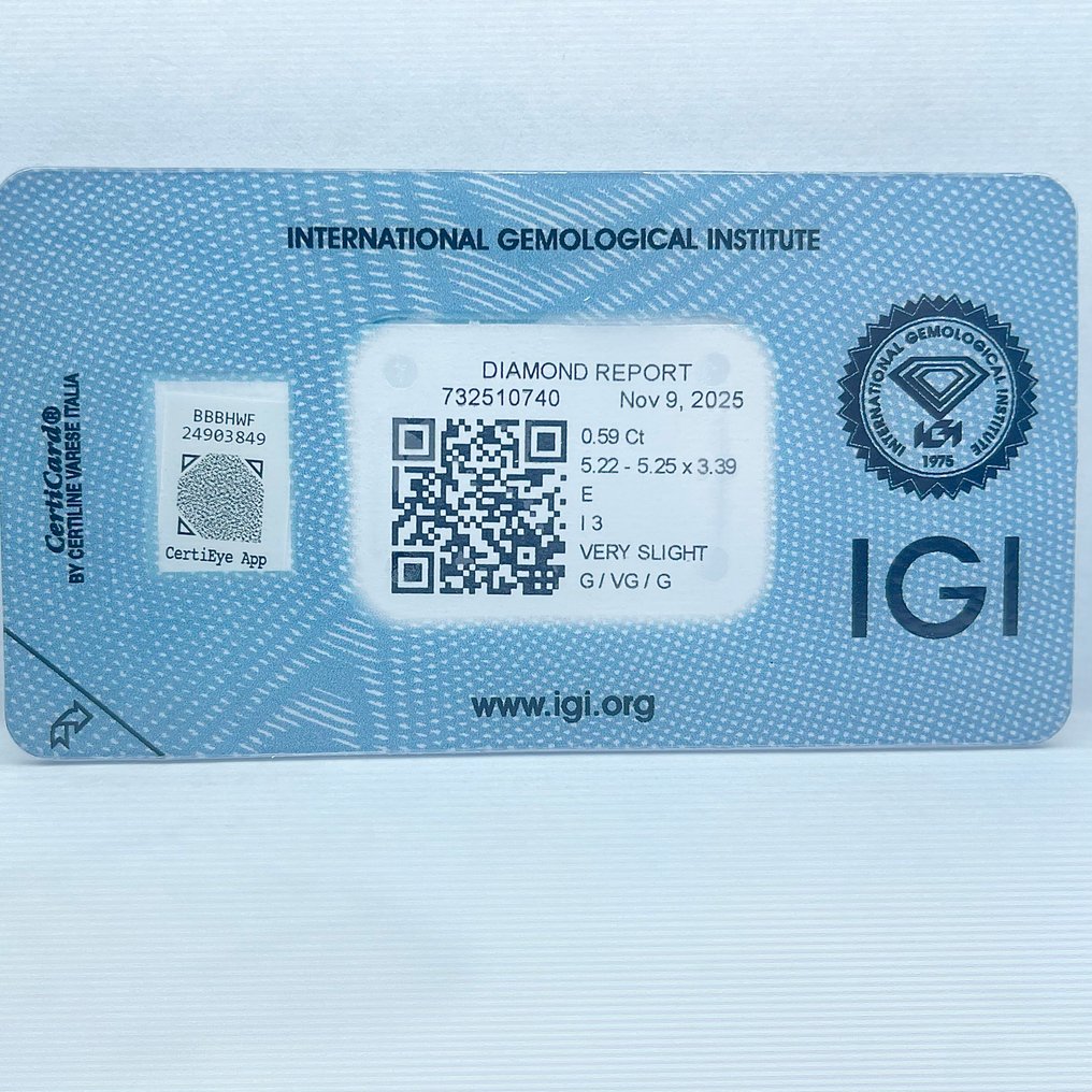 No Reserve Price - 1 pcs Diamond (Natural) - 0.59 ct - Round - E - I3 - International Gemological Institute (IGI) #4.3