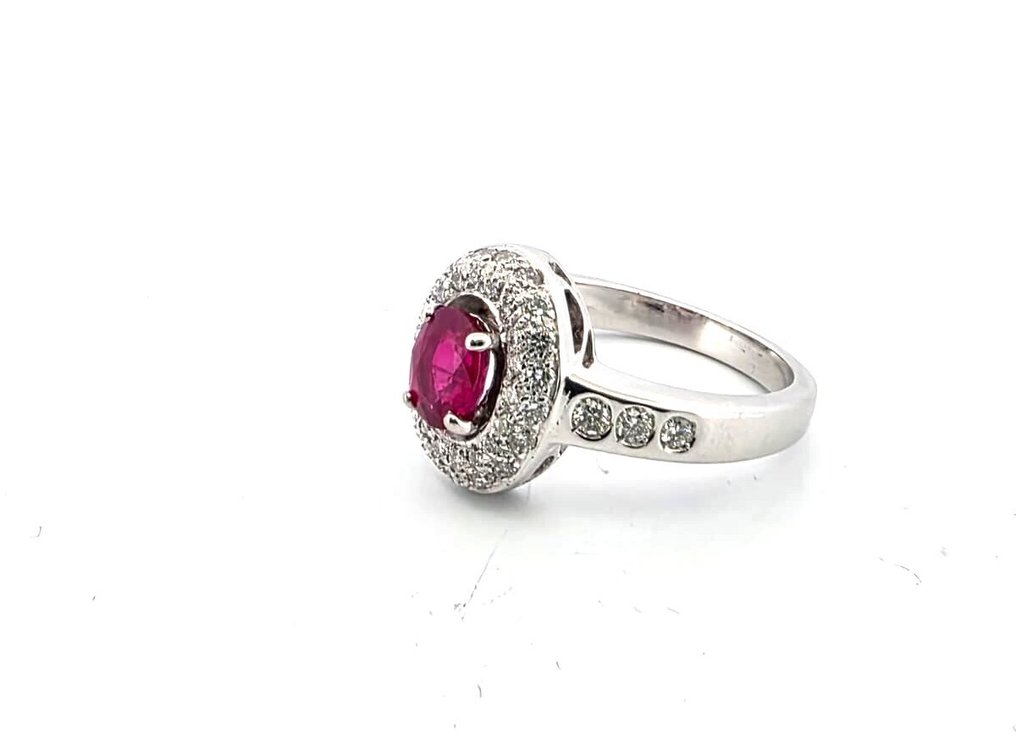 Ring - 18 kt. White gold -  1.80ct. tw. Ruby - Diamond #4.3