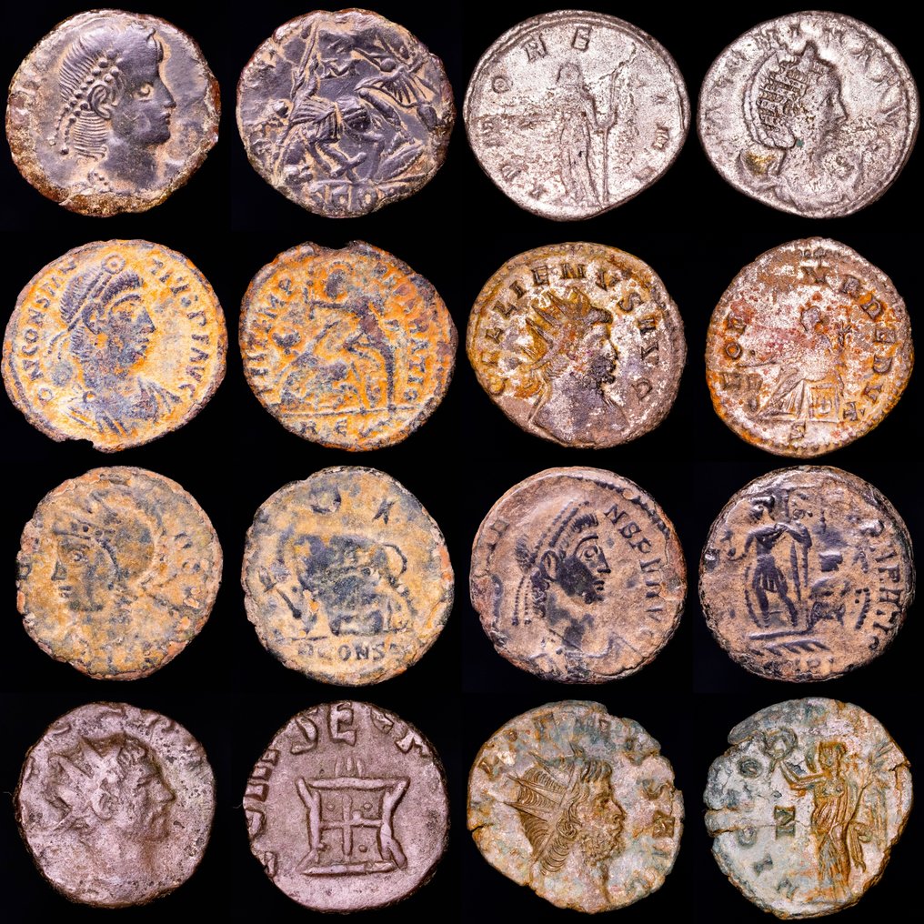 Romarriket. Salonina, Gallienus (2), Claudius II, Constantius II (2), URBS Roma and Constans. Antoninianus, Follis, Maiorinas III-IV c. AD. (Ingen mindstepris) #1.0