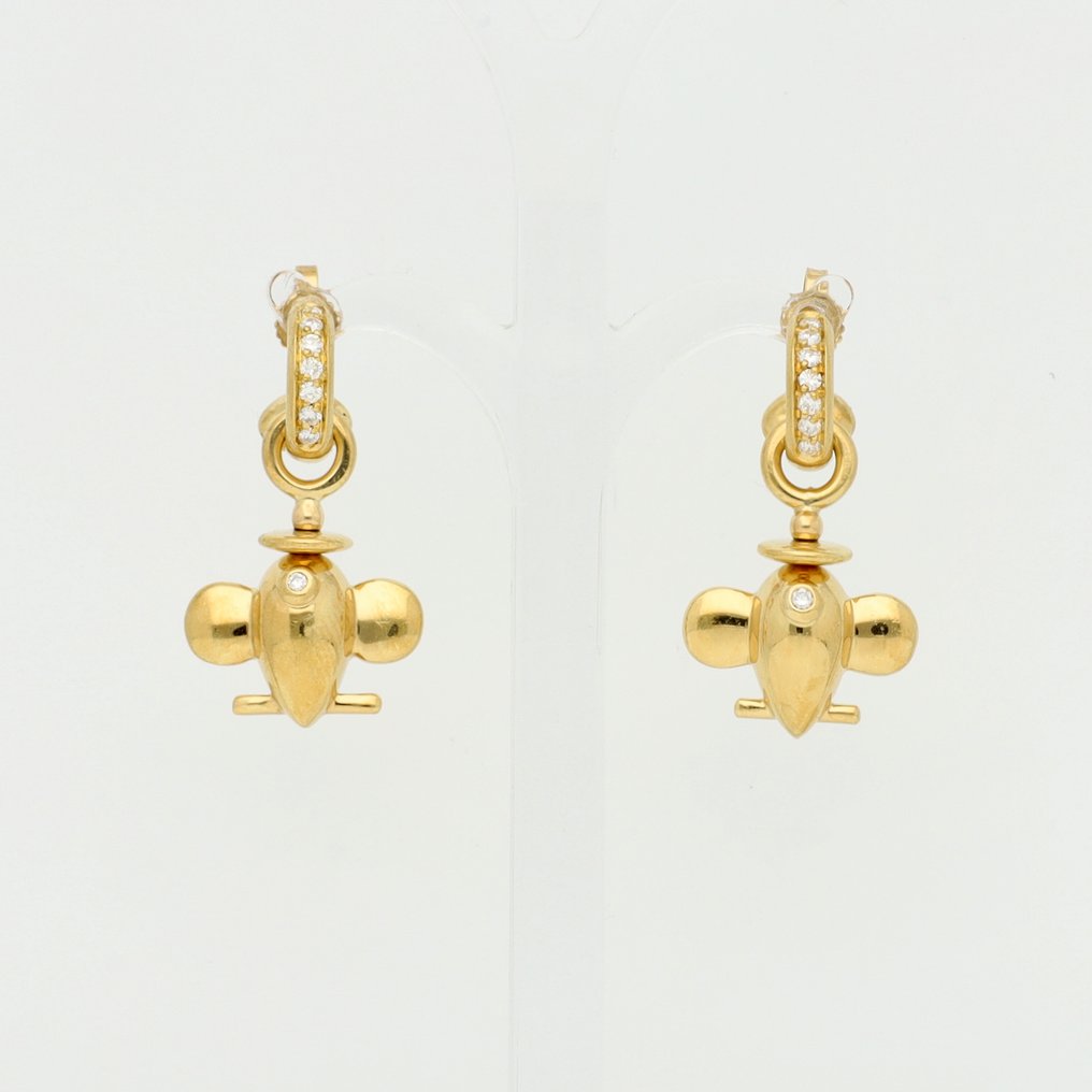 耳环 - 18K包金 黄金 钻石 (天然) #1.0