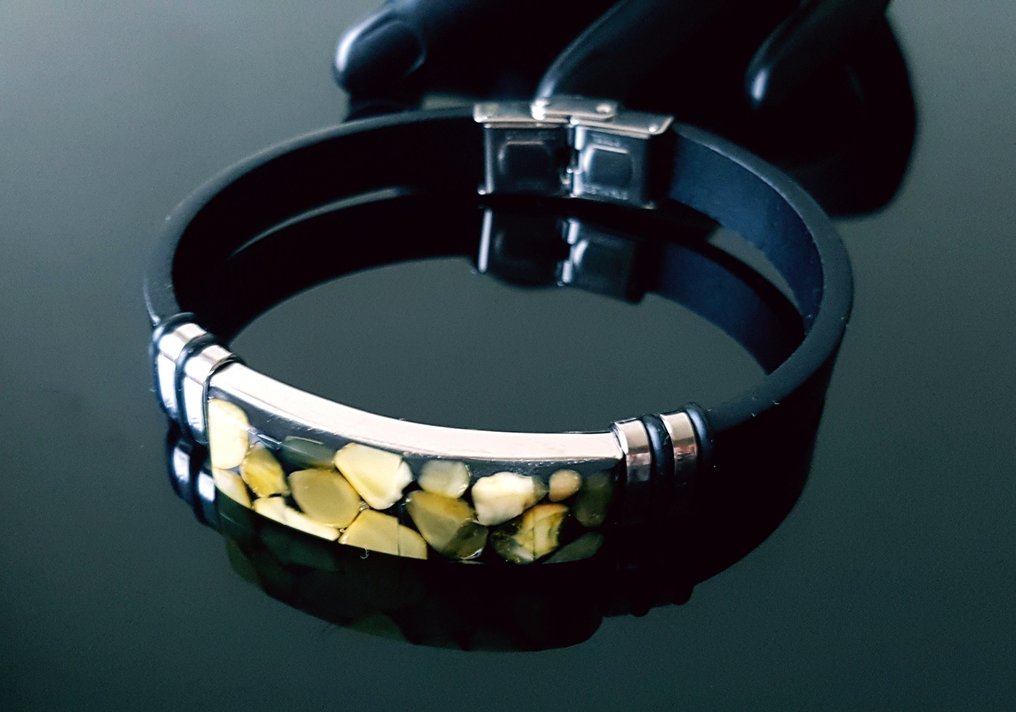 Κεχριμπάρι Δερμάτινο βραχιόλι με Βαλτική Ξηγόνο - Γυναίκες Άνδρες Αδιάκριτα- 18 g #2.1