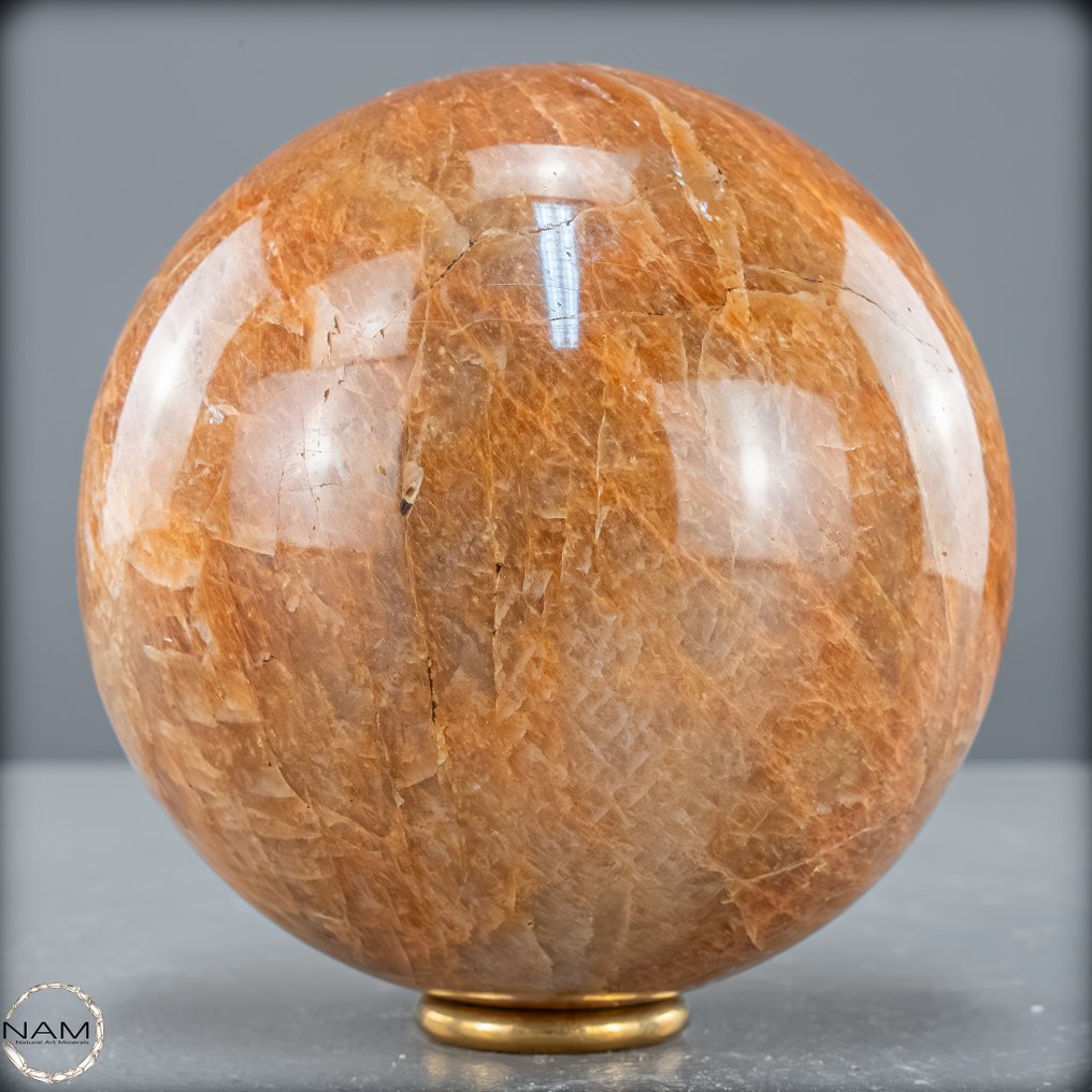 Sjælden topkvalitets ferskenmånestens glitrende Sfære- 1106.37 g #3.2