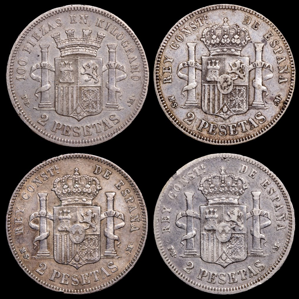 西班牙. 阿方索十二世. 4 Monedas 1870 -1884 / Ceca Madrid  (没有保留价) #1.0