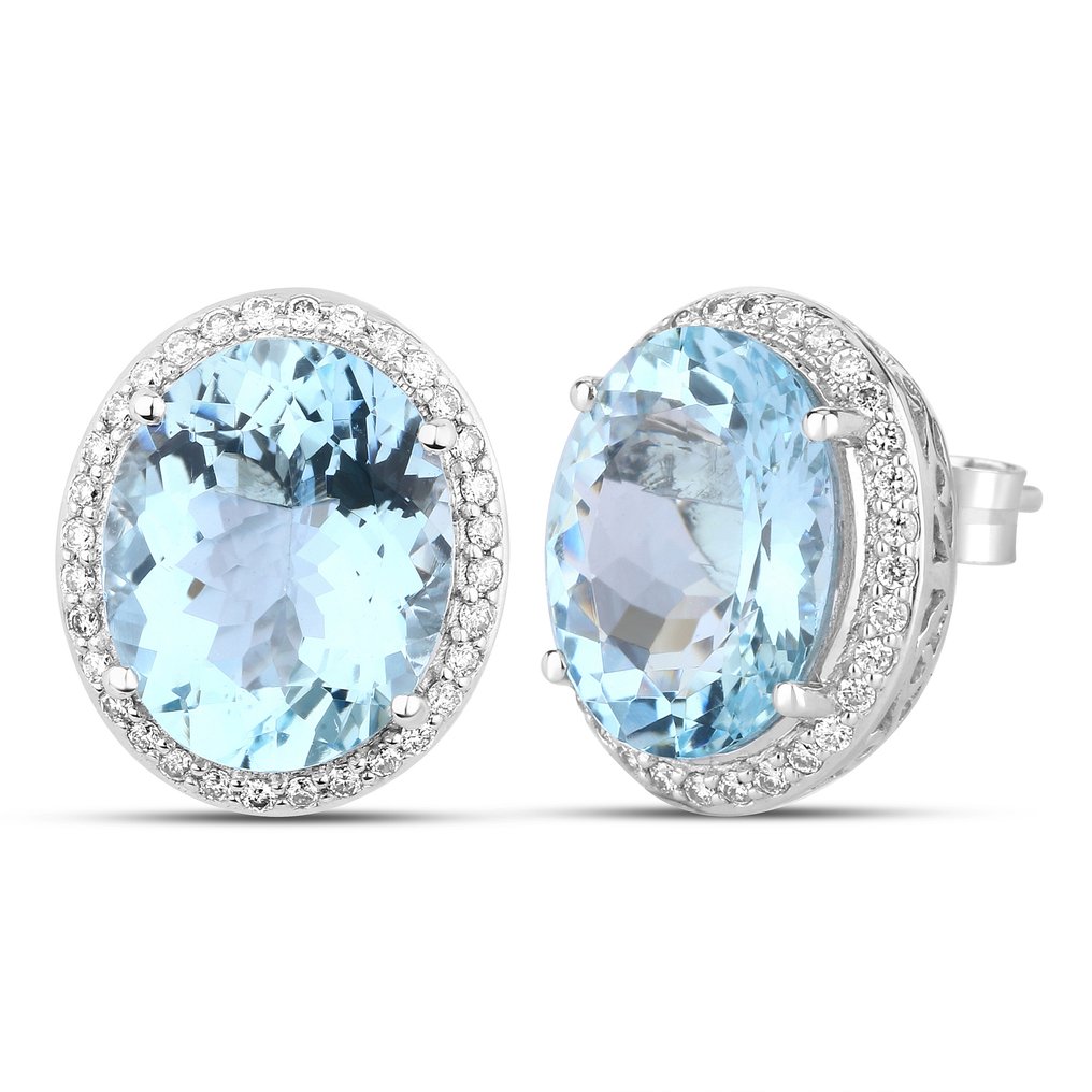 Σκουλαρίκια - 14 καράτια Λευκός χρυσός -  6.45ct. tw. Ακουαμαρίνης - Διαμάντι #4.3