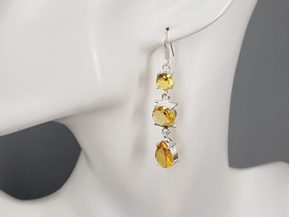 銀, 天然黄水晶纯银 / 免运费 - 耳環 #1.0