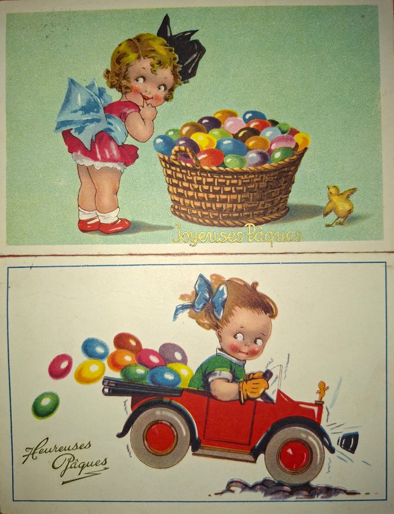 欧洲 - 复活节 - 孩子，鸡蛋，兔子 - 明信片 (122) - 1905-1940 #4.3