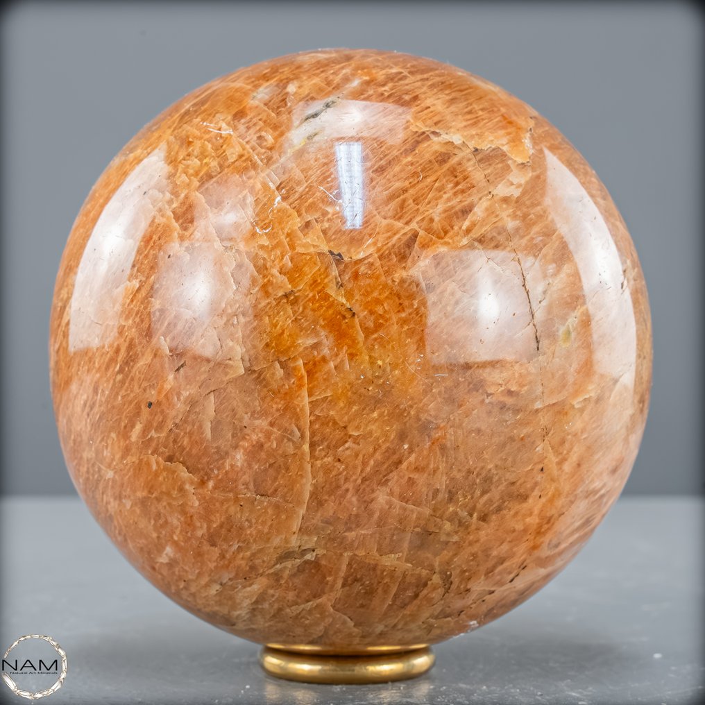 Sjælden topkvalitets ferskenmånestens glitrende Sfære- 1106.37 g #1.0