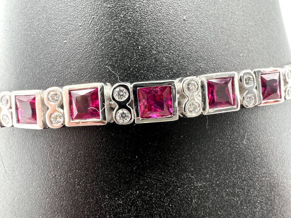 Βραχιόλι - 14 καράτια Λευκός χρυσός -  1.10ct. tw. Ρουμπίνι - Διαμάντι #2.1