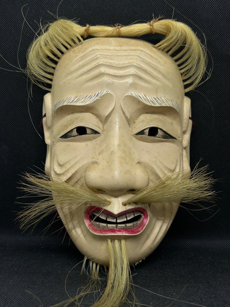 日本能乐面具 - 木, 木雕木制能乐面具 - 朝倉尉 艺术家:喆山 - 朝倉尉 (没有保留价) #4.3