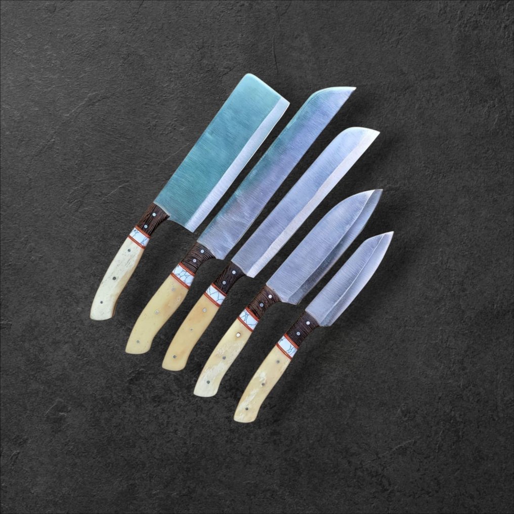 Custom Unknown - 厨刀 - Kitchen knife set - 钢, 骨, 皮革 - 未知 #2.1
