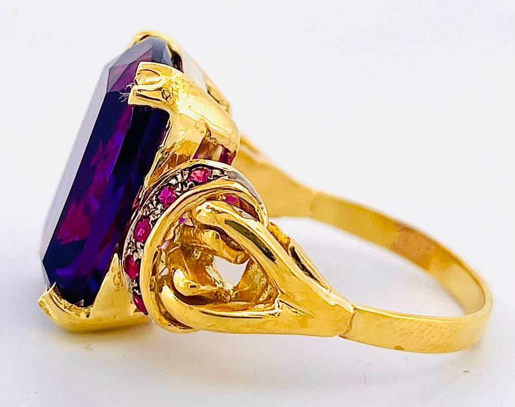 没有保留价 - 戒指 - 9 kt. 黄金, 银 紫水晶 - 红宝石 #4.3