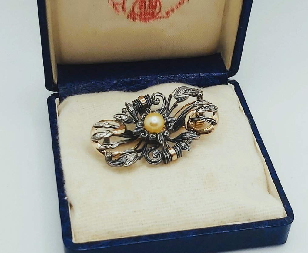 沒有保留價 - 胸針 - 19.2克拉 玫瑰金, 銀 珍珠 - 鉆石 #4.3