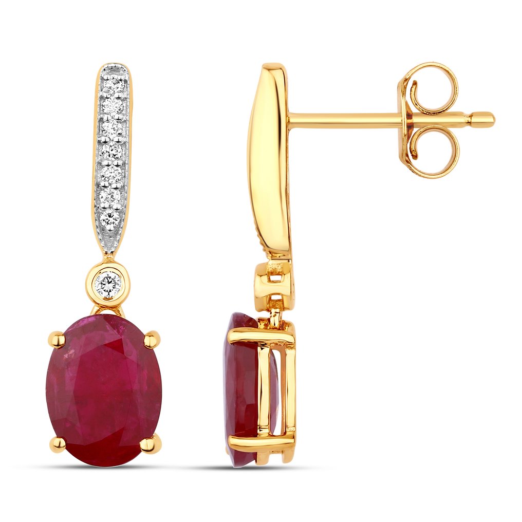 Drop fülbevaló - 14 kt. Sárga arany -  3.10ct. tw. Rubin - Gyémánt #4.3