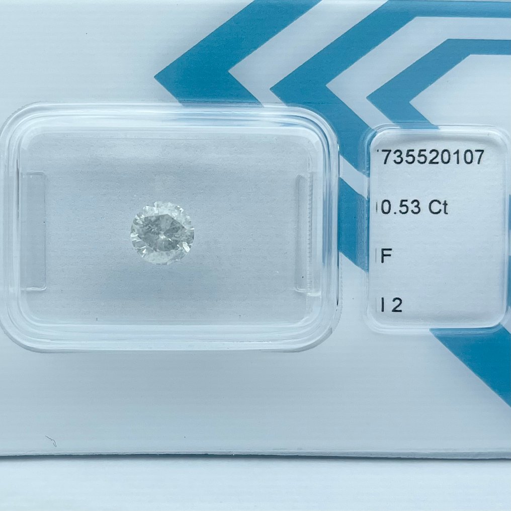 No reserve price - 1 pcs Diamond (Natural) - 0.53 ct - Round - F - I2 - International Gemological Institute (IGI) #1.0