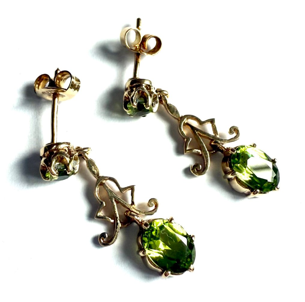 耳环 - 9 kt. 黄金 - 9ct黄金橄榄石耳环 #4.3