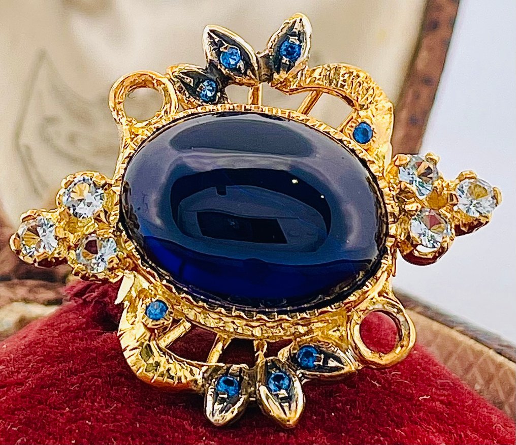 没有保留价 - 戒指 - 9 kt. 黄金, 银 蓝宝石 - 海蓝宝石 #1.0