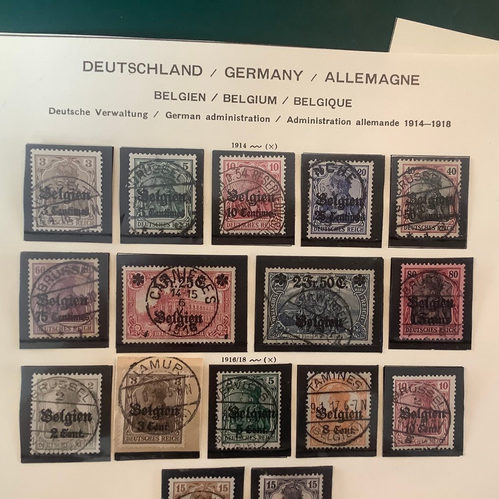 德意志帝国-占领比利时(1914-1918)(“后方”) 1914/1918 - 比利时的完整邮政集邮和西段阶段,带有中央邮戳 - Michel 1/25 en 1/12 #2.1